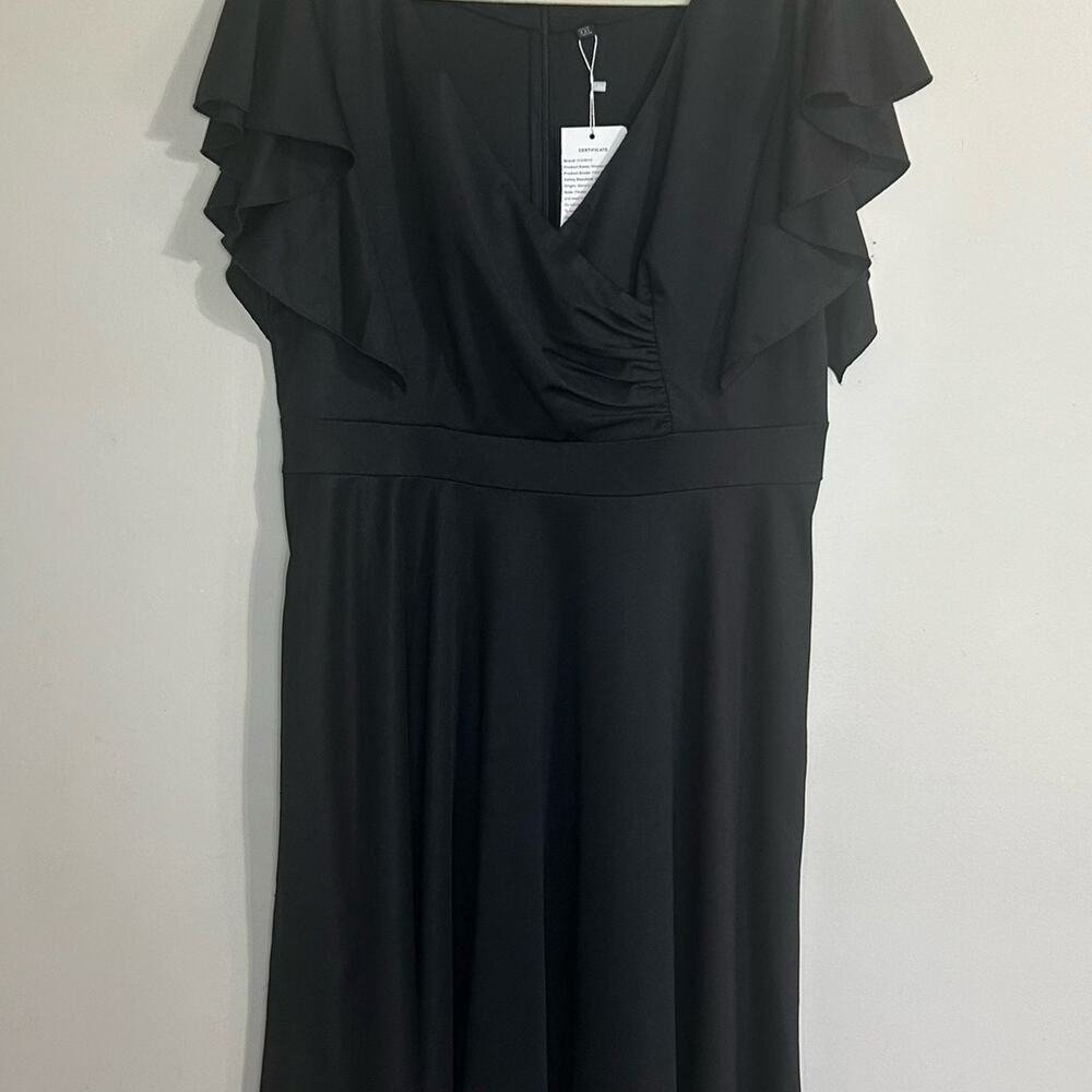 DGHBVS Size  XXL Women’s Cocktail Party A-line V-Neck Pockets Midi Black Dress